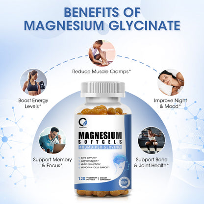 Magnesium Glycinate Capsules with Vitamin B6 & D3 Magnesium Complex Supplements Softgels for Muscle, Bone & Energy Support Non-GMO 120 Vegan Count