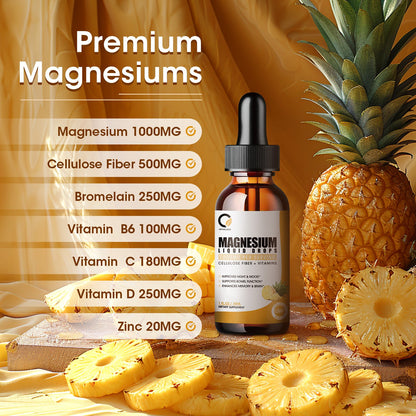 (2 Pack) Magnesium Glycinate Supplement Liquid Drops Dietary Supplement 1000MG Pineapple Flavor