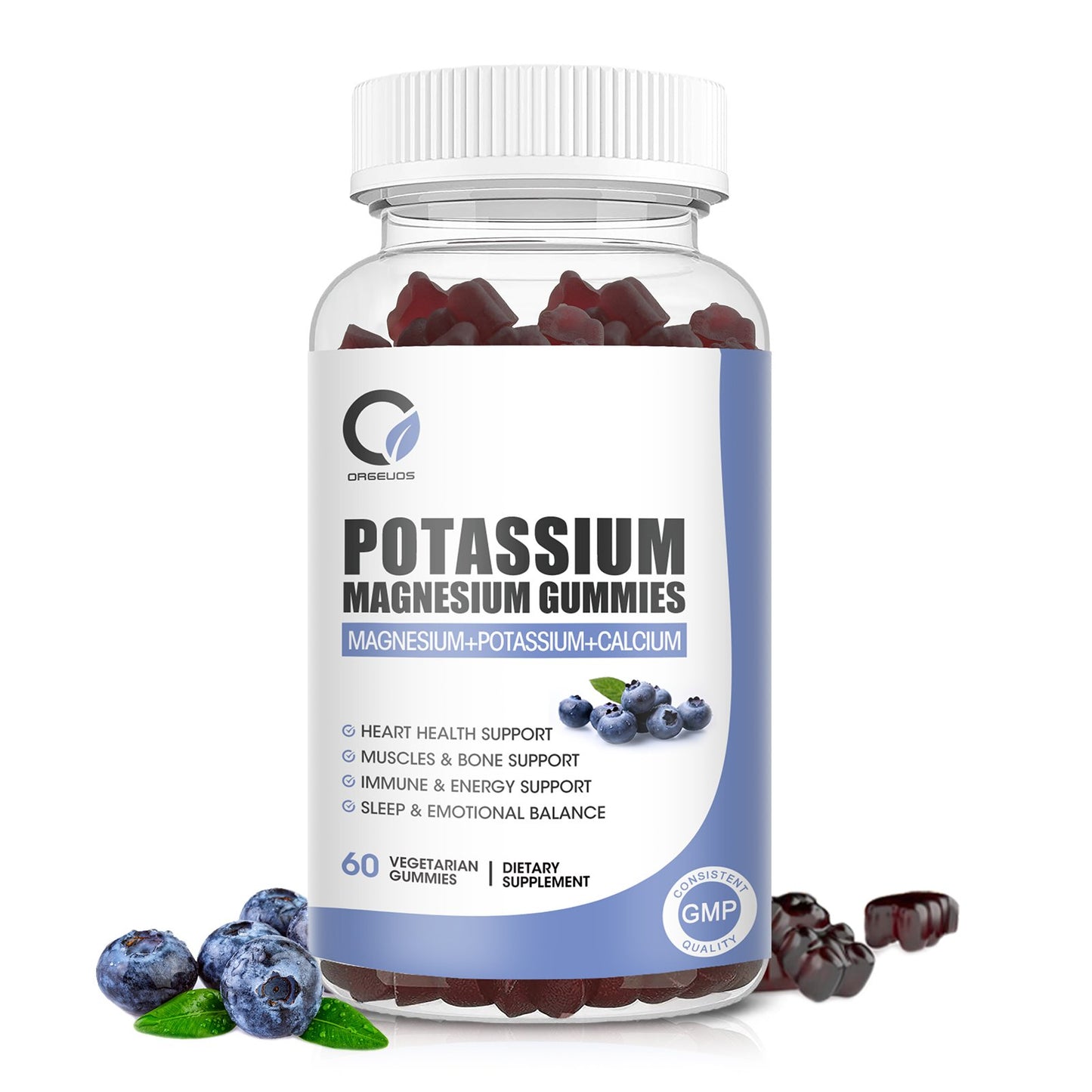 Orgeuos Potassium Magnesium Gummies with Potassium Calcium, Zinc, Vitamin Support Leg Cramps & Muscle & Heart Health