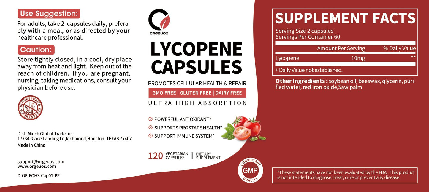 Orgeuos Lycopene 10mg Capsule Supports Prostate Health and Cardiovascular Health