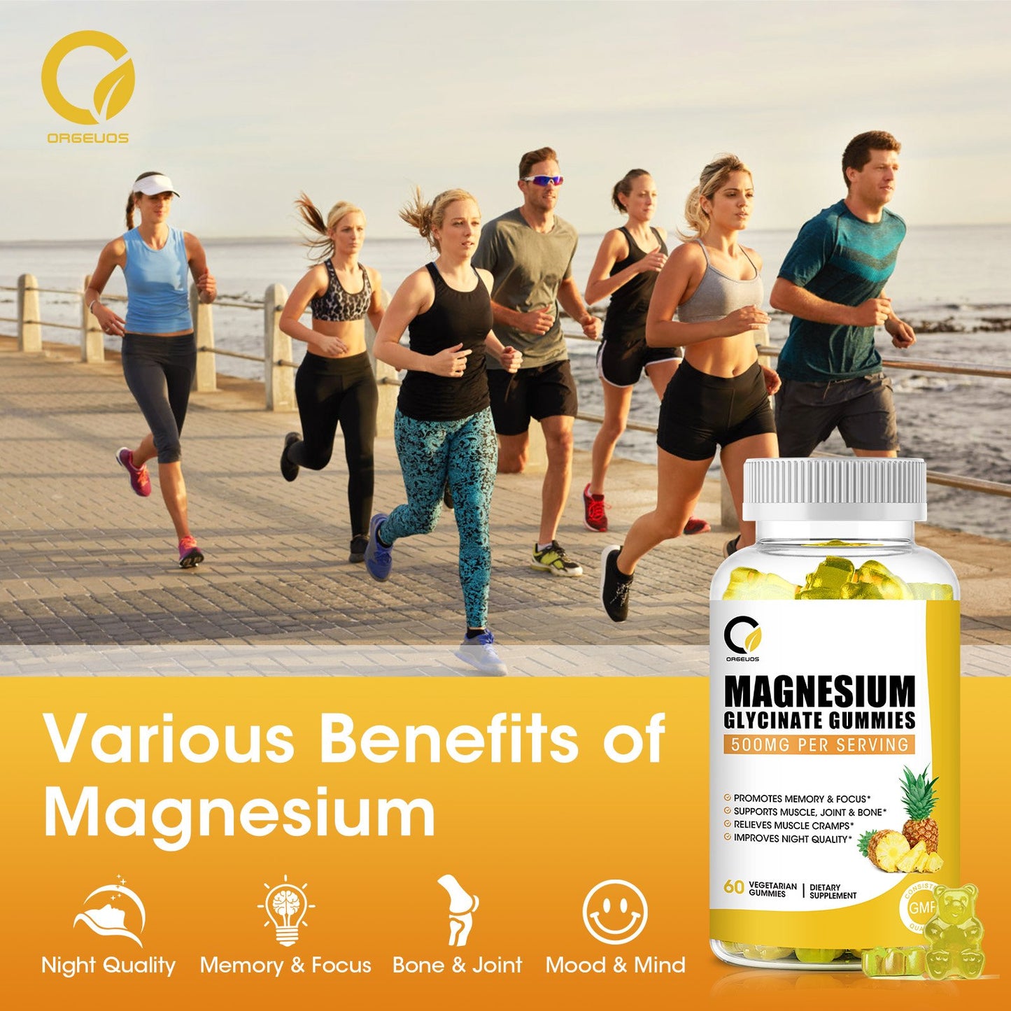 1 Pack Pineapple Flavor Magnesium Glycinate Gummies 500MG