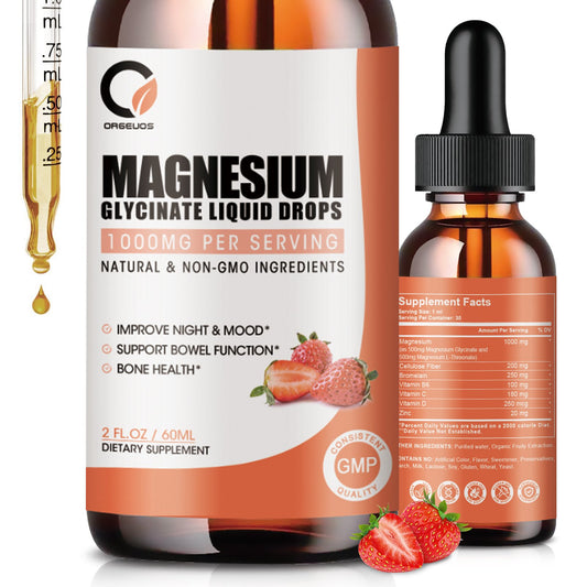 (2 Pack) Magnesium Glycinate Liquid Drops,1000mg Liquid Magnesium Supplement with Bromelain, Vitamin B6, C, D, High Absorption Magnesium Complex for Night, Muscle & Energy Support, Strawberry Flavor