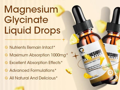 (2 Pack) Magnesium Glycinate Supplement Liquid Drops Dietary Supplement 1000MG Pineapple Flavor