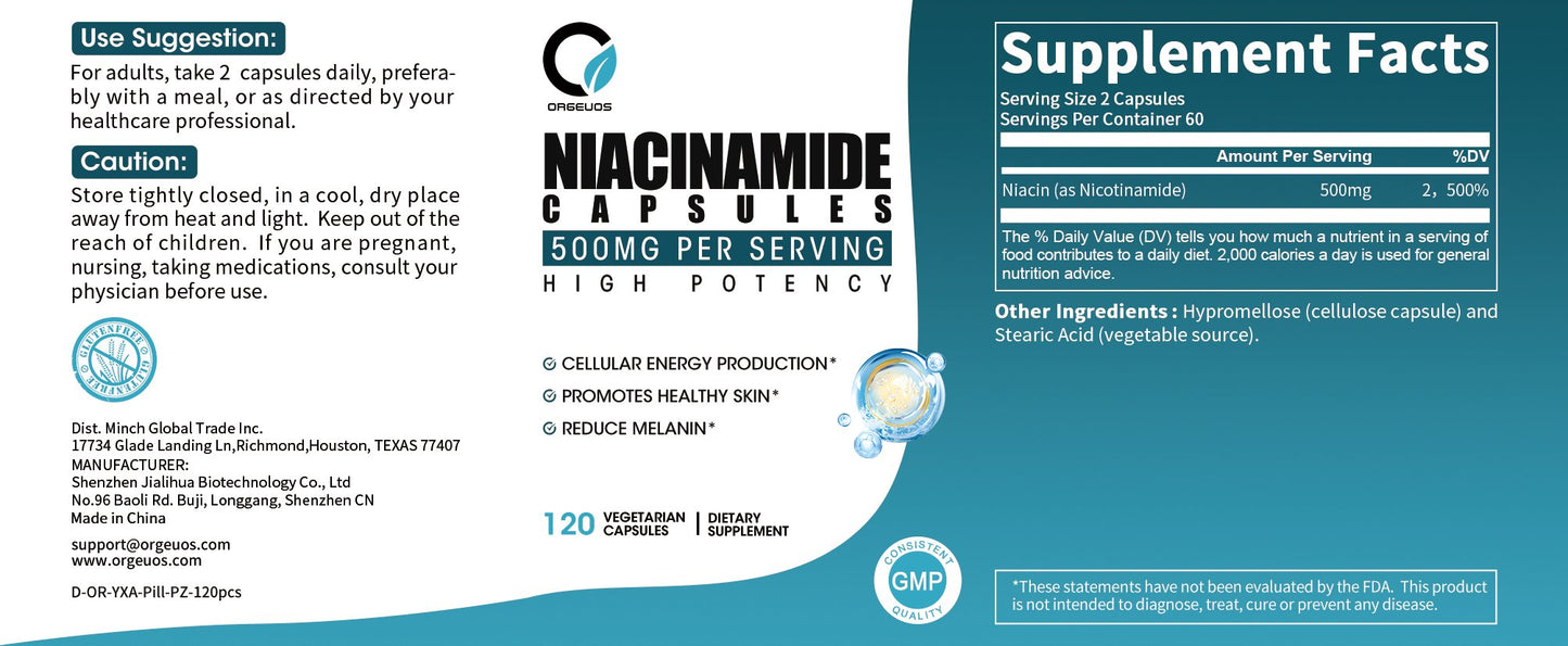 Orgeuos Niacinamide Capsule 500mg Reduce Skin Dullness and Promote Skin Health