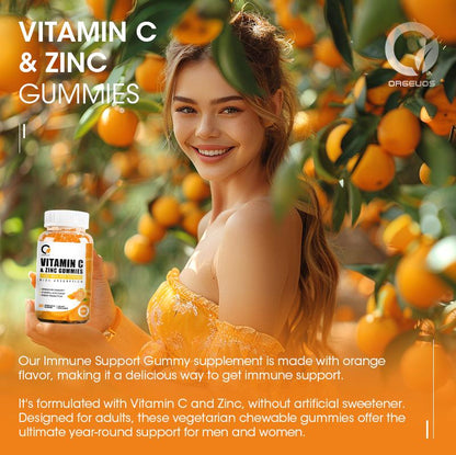 Orgeuos Vitamin C 1000mg Gummies for Adults & Kids Multivitamin with Zinc & Herbal Extracts for Immune & Collagen Support for Skin