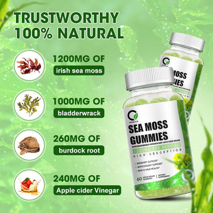 Orgeuos Sea Moss Gummies 1500mg Improves Digestion and Skin and Hair Health 60pcs