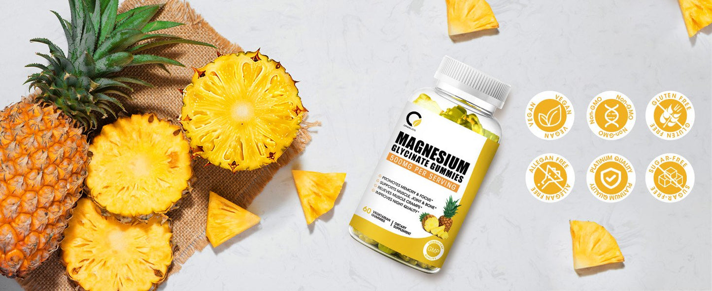 1 Pack Pineapple Flavor Magnesium Glycinate Gummies 500MG