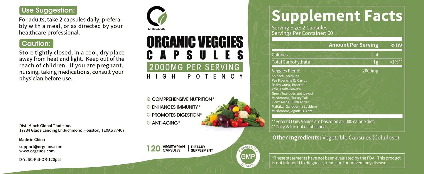 Veggies Capsules Supplements Whole Food Natural Balance High Fiber Supplement for Immunity, Gut &amp; Energy