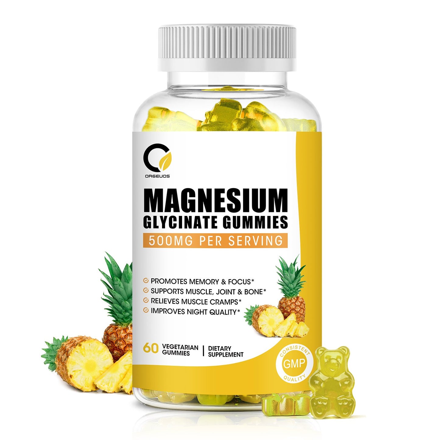 1 Pack Pineapple Flavor Magnesium Glycinate Gummies 500MG