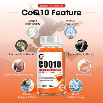 Orgeuos Coenzyme Q10 Gummies Supplement 500 mg for Heart Health, Energy, Antioxidants, Brain & Memory Health