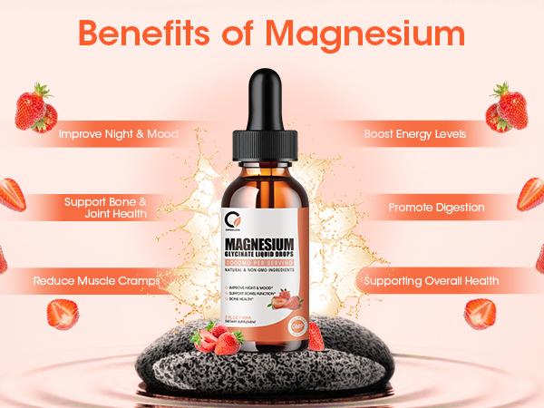 (2 Pack) Magnesium Glycinate Liquid Drops,1000mg Liquid Magnesium Supplement with Bromelain, Vitamin B6, C, D, High Absorption Magnesium Complex for Night, Muscle & Energy Support, Strawberry Flavor