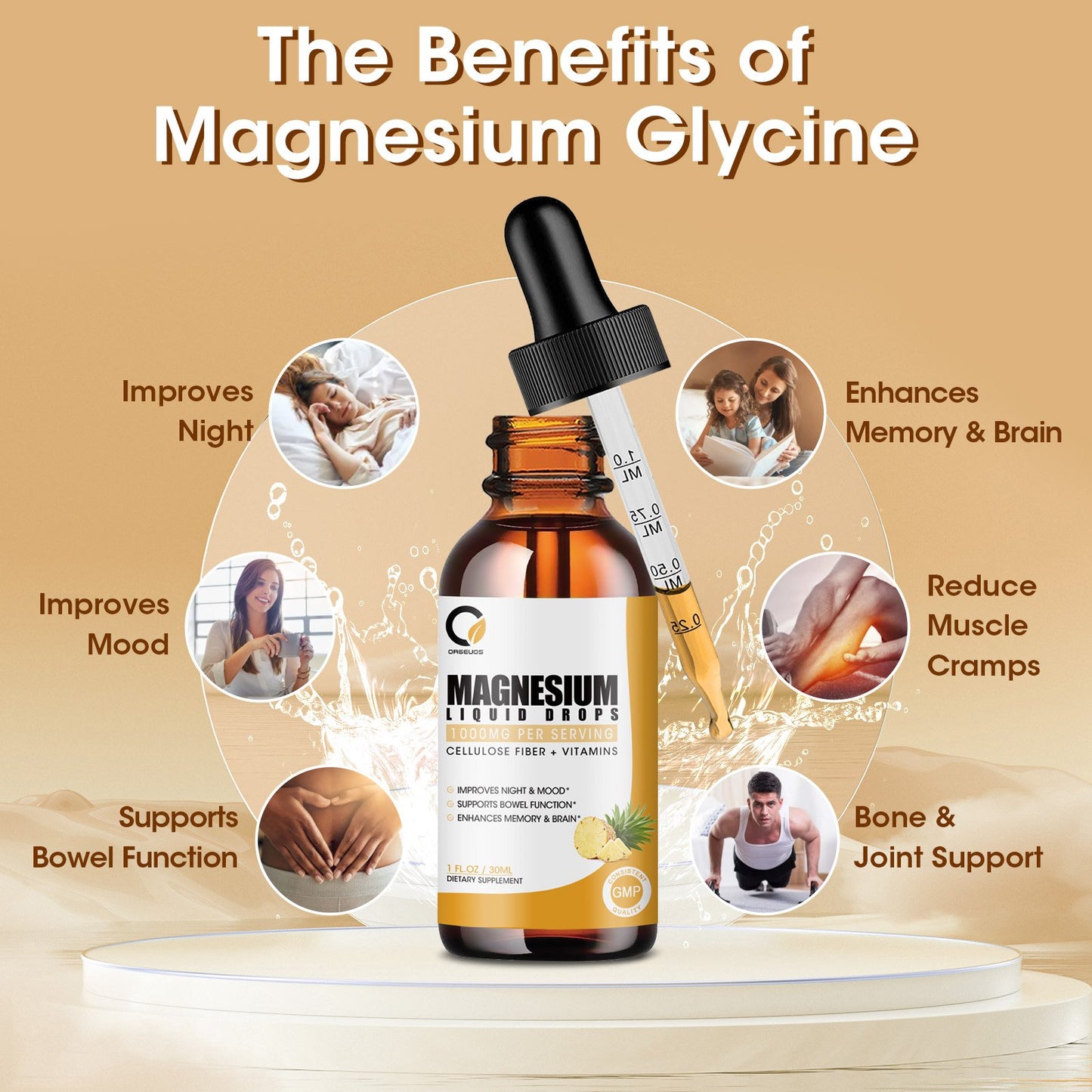 (2 Pack) Magnesium Glycinate Supplement Liquid Drops Dietary Supplement 1000MG Pineapple Flavor