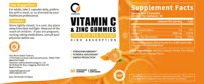 Orgeuos Vitamin C 1000mg Gummies for Adults & Kids Multivitamin with Zinc & Herbal Extracts for Immune & Collagen Support for Skin