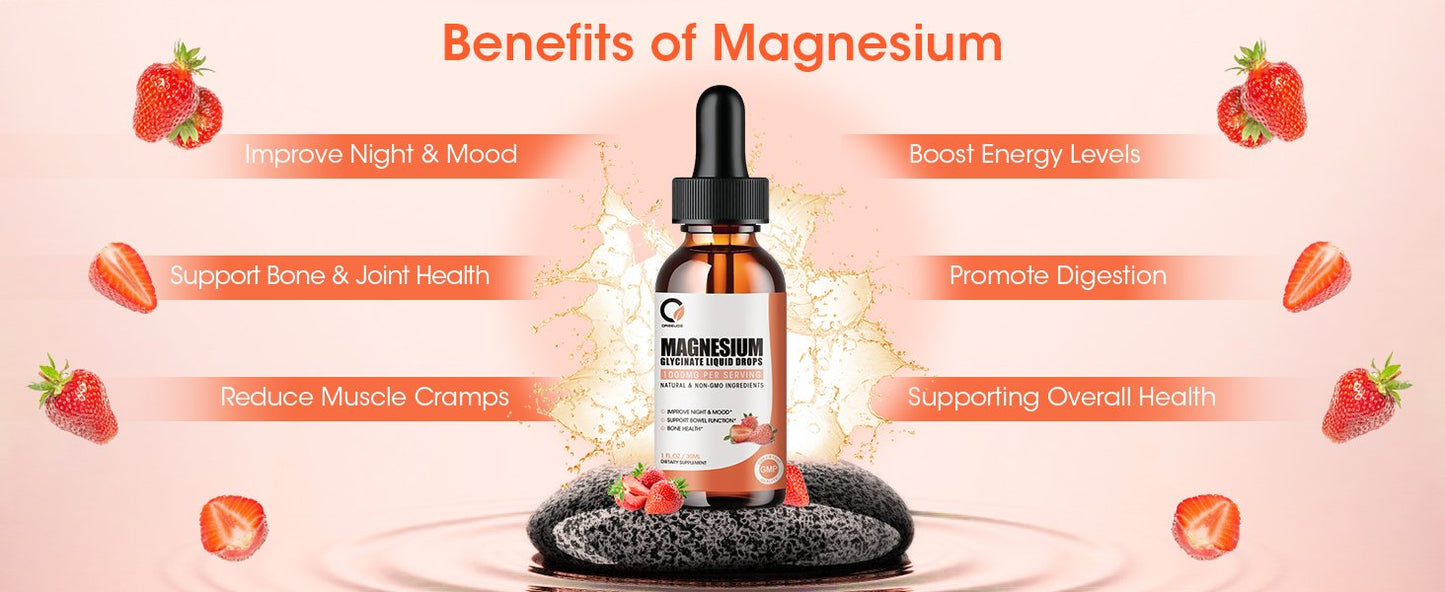 2 Packs Magnesium Glycinate Supplement Liquid Drops-Strawberry Flavor