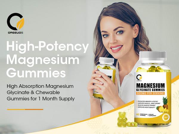 1 Pack Pineapple Flavor Magnesium Glycinate Gummies 500MG