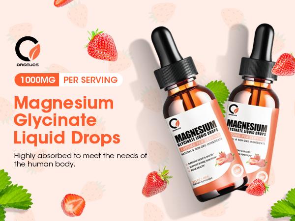 (2 Pack) Magnesium Glycinate Liquid Drops,1000mg Liquid Magnesium Supplement with Bromelain, Vitamin B6, C, D, High Absorption Magnesium Complex for Night, Muscle & Energy Support, Strawberry Flavor