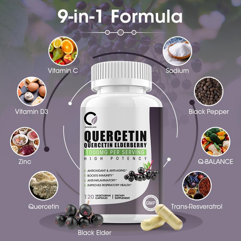 Quercetin Elderberry 1000MG Vegetarian Capsules Dietary Supplement