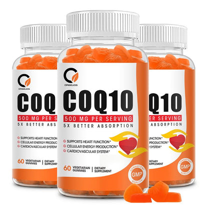 Orgeuos Coenzyme Q10 Gummies Supplement 500 mg for Heart Health, Energy, Antioxidants, Brain & Memory Health