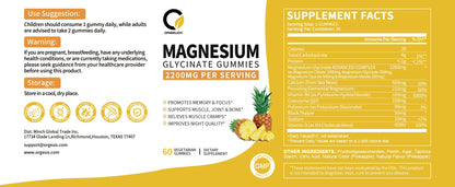 2 Packs Pineapple Flavor Magnesium Glycinate Gummies 500MG