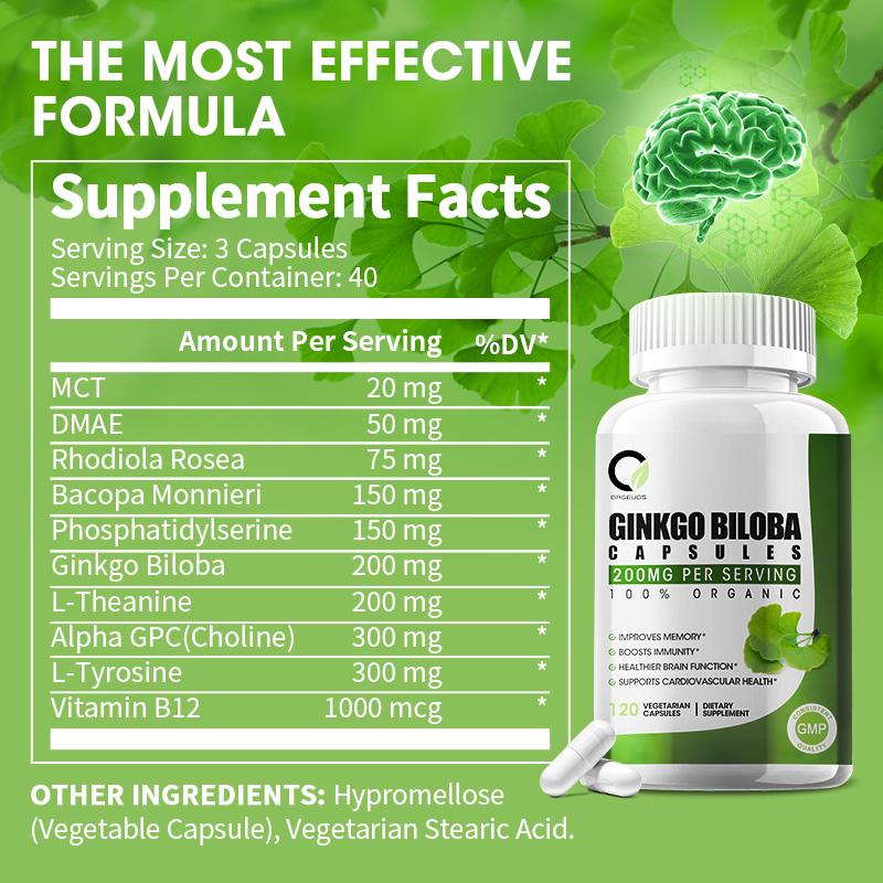 Ginkgo Biloba 200MG Organic Vegetarian Capsules Dietary Supplement