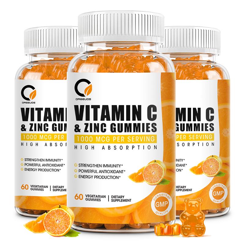 Orgeuos Vitamin C 1000mg Gummies for Adults & Kids Multivitamin with Zinc & Herbal Extracts for Immune & Collagen Support for Skin